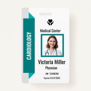 Custom Hospital Employee ID Logo & Photo Teal ID Badge