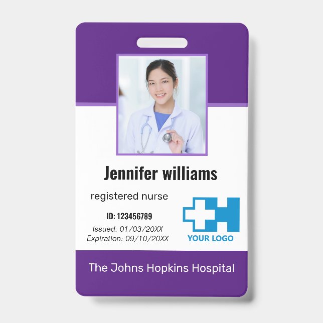 Custom Hospital Employee Logo & Photo & BarCode ID Badge (Front)