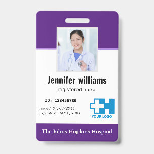 Custom Hospital Employee Logo & Photo elegant ID  Badge
