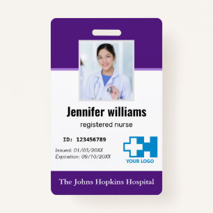 Custom Hospital Employee Logo & Photo elegant ID  ID Badge