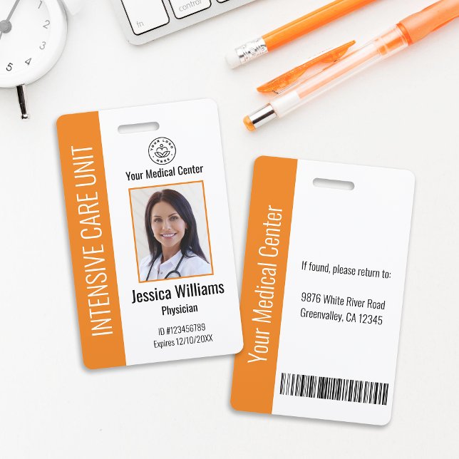 Custom Hospital Employee Logo Photo Orange ID ID Badge (Creator Uploaded)