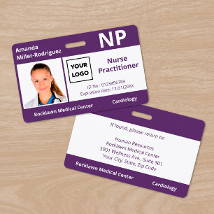 Custom Hospital Employee Logo Purple Photo ID Badge