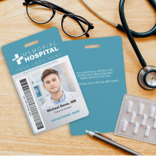 Custom Hospital ID Badge with Photo Logo & Barcode