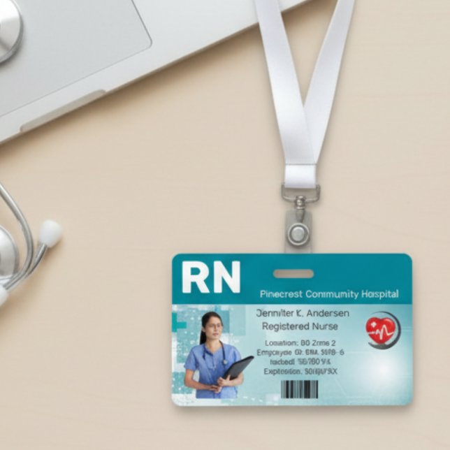Custom Hospital Medical Employee Photo ID ID Badge (Hospital Medical Employee Photo ID Badge | Custom RN Nurse Healthcare Staff Card)