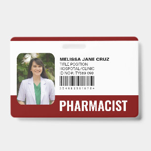 Custom Hospital Medical Staff Nurse Pharmacist Red ID Badge