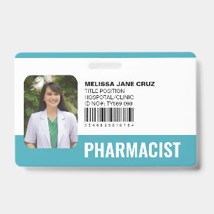 Custom Hospital Medical Staff Pharmacist Teal ID Badge