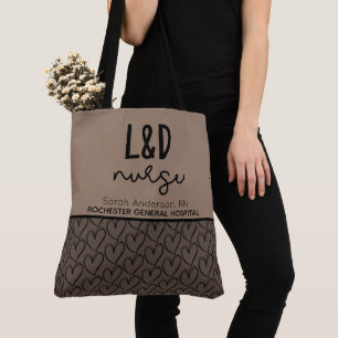Custom Hospital name L and D nurse Heart Pattern   Tote Bag