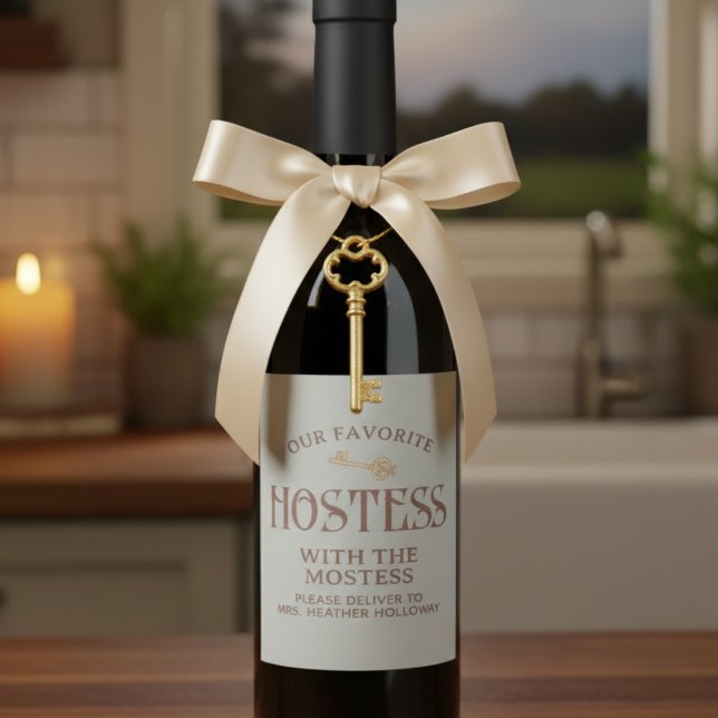Custom Hostess with the Mostess Script Gift Wine Label (Looking for the perfect gift for hostess in your life?)