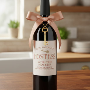 Custom Hostess with the Mostess Script Gift Wine Label