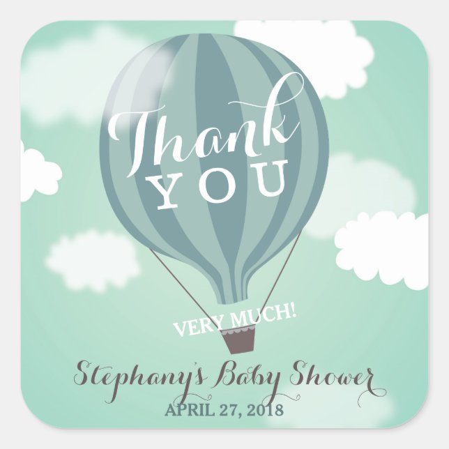 Custom Hot Air Blue Balloon Thank You Stickers (Front)