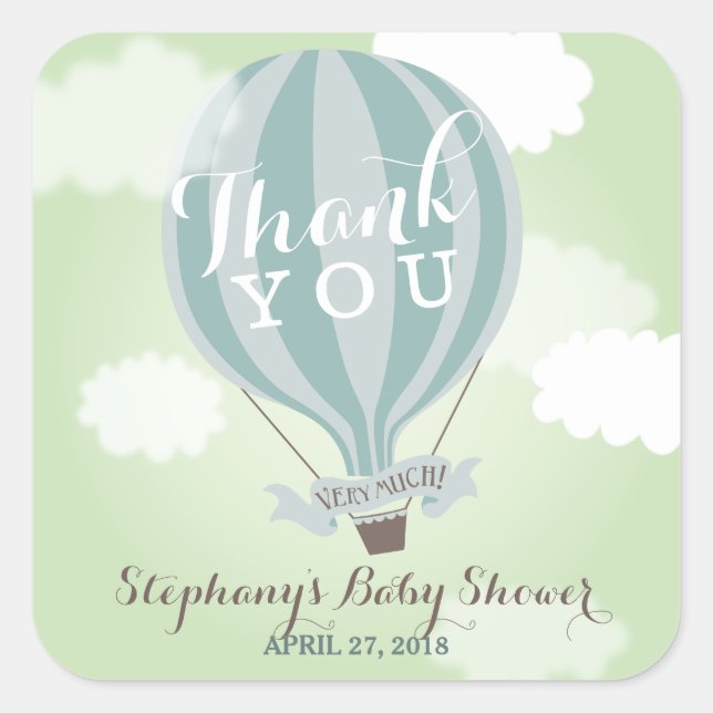 Custom Hot Air Blue Balloon Thank You Stickers (Front)