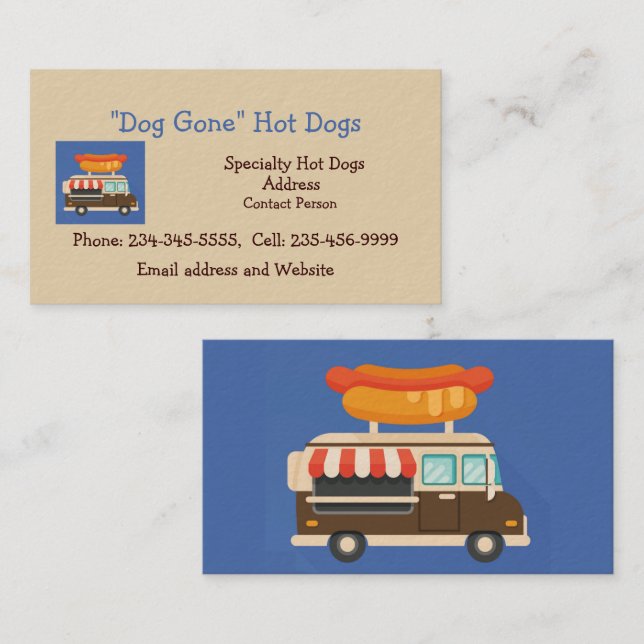 Custom Hot Dog Stand or Food Cart Business Card (Front/Back)