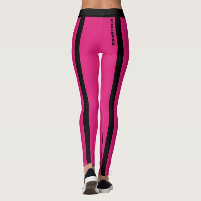 Custom Hot Pink and Black Stripes Leggings (Back)