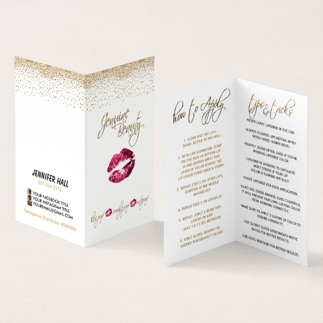 Custom - Hot Pink and Gold Lip Instructions Business Card (Inside and Outside)
