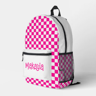 Custom Hot Pink and White Chequered Printed Backpack