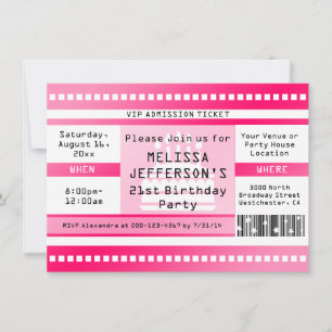 Custom Hot Pink Birthday Party Admission Ticket Invitation