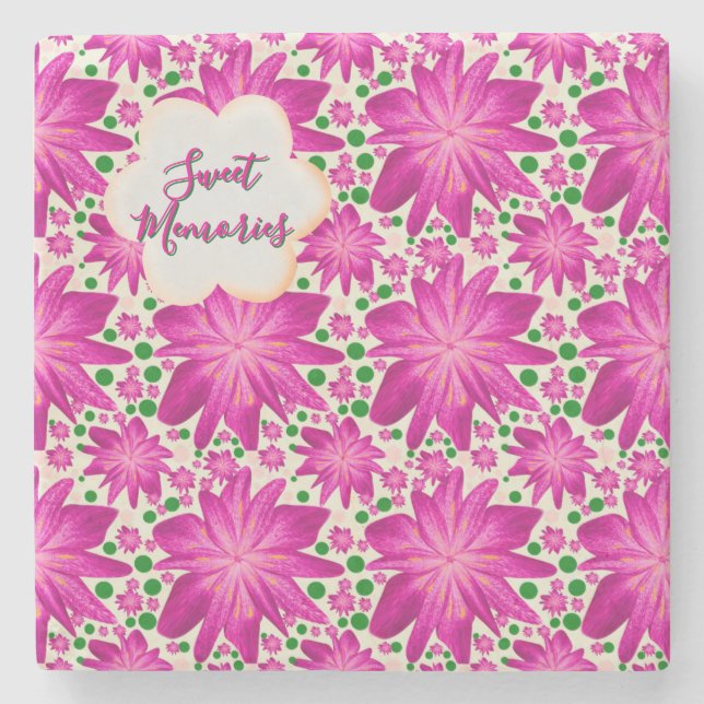 Custom Hot Pink Floral Seamless Pattern  Stone Coaster (Front)