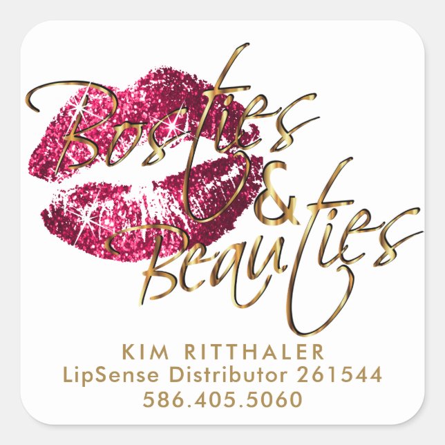 Custom - Hot Pink Glitter Lip Colour -  White Square Sticker (Front)