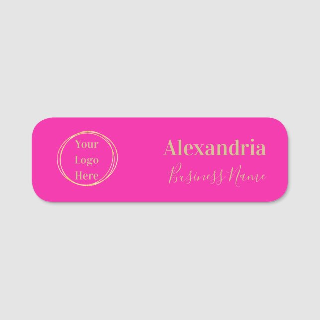 Custom Hot Pink Gold Employee Name Tag (Front)