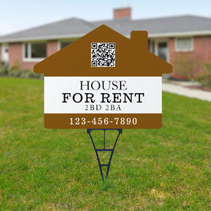 Custom House For Rent Black White QR with Details Garden Sign