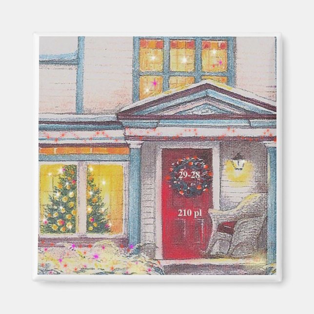Custom House Number Christmas Cottage Magnet (Front)