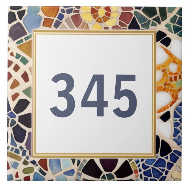 Custom House Number Sign Colourful Spanish Mosaic Tile (Front)