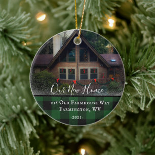 Custom House Photo First Xmas New Home Family Name Ceramic Tree Decoration
