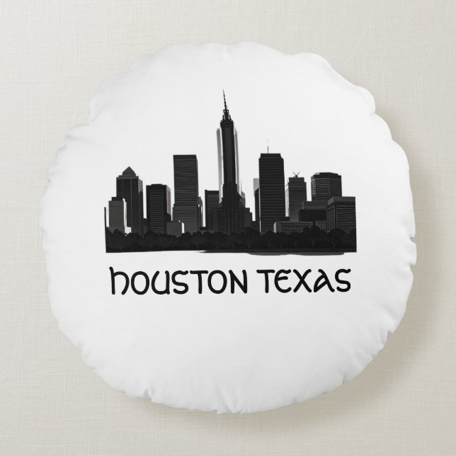 Custom Houston Texas Skyline Round Cushion (Front)
