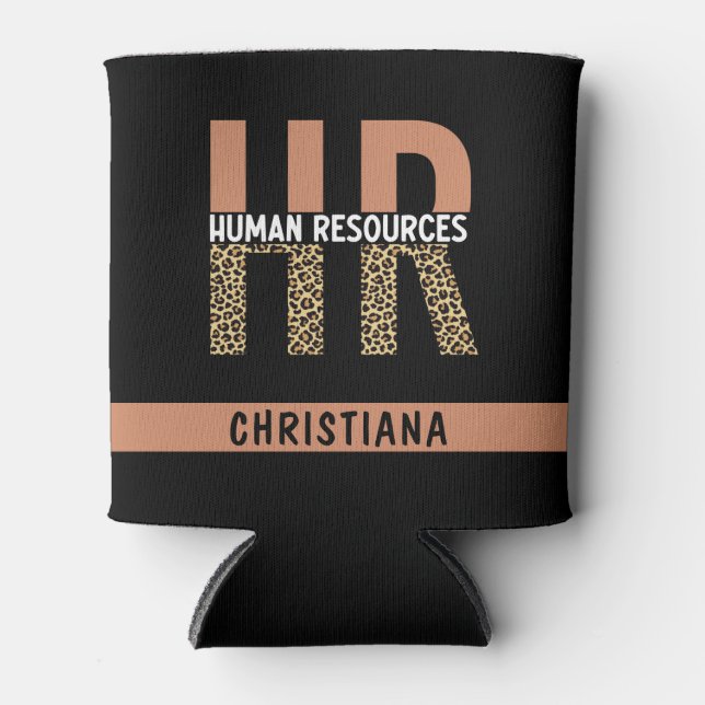 Custom HR Human Resources Leopard Print HR Gifts Can Cooler (Front)