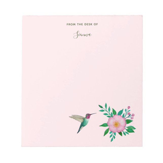 Custom Hummingbird and Wild Rose Notepad (Front)