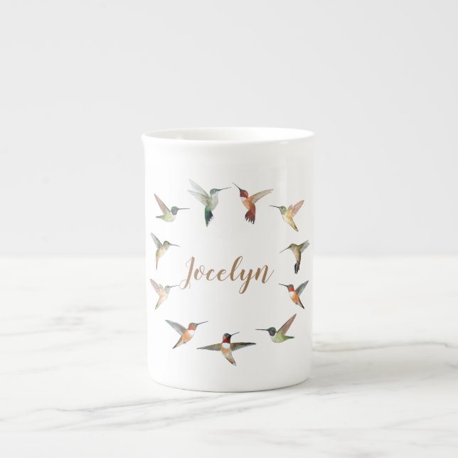Custom Hummingbird Bone China Mug (Front)