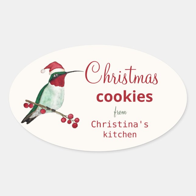 Custom Hummingbird  Christmas Cookies Oval Sticker (Front)