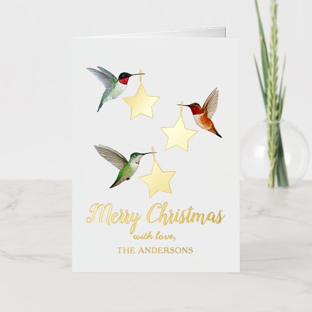 Custom Hummingbird Christmas Foil Holiday Card (Front)