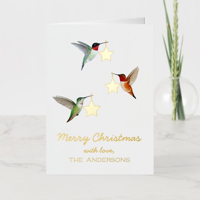 Custom Hummingbird Christmas Foil Holiday Card (Front)