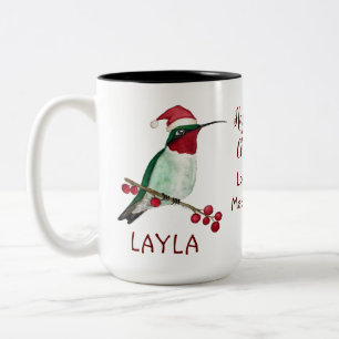Custom Hummingbird Christmas Two-Tone Coffee Mug