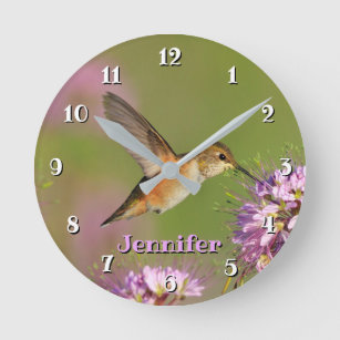 Custom Hummingbird Flowers Round Clock