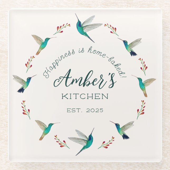 Custom Hummingbird   Glass Coaster (Front)