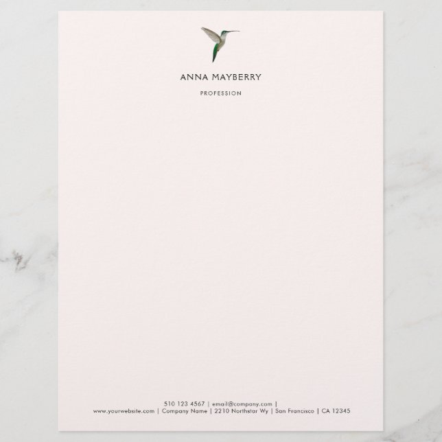 Custom Hummingbird  Letterhead (Front)