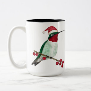 Custom Hummingbird Merry Christmas Two-Tone Coffee Mug
