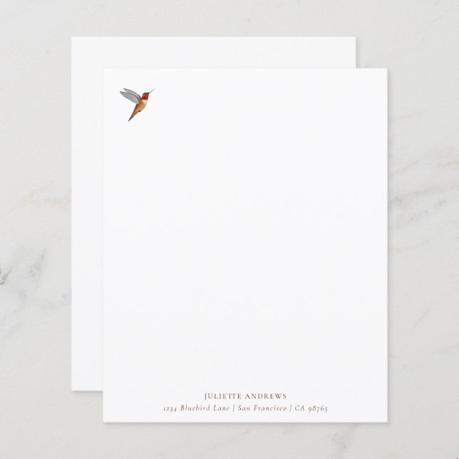 Custom Hummingbird Stationery Paper (Front/Back)