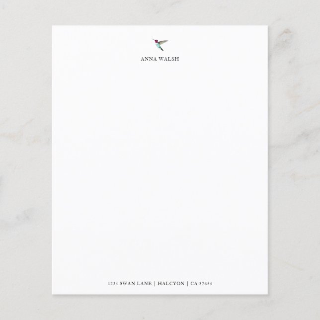 Custom Hummingbird Stationery Paper (Front)