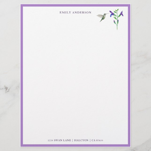 Custom Hummingbird Stationery Paper (Front)