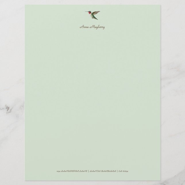 Custom Hummingbird Stationery Paper (Front)