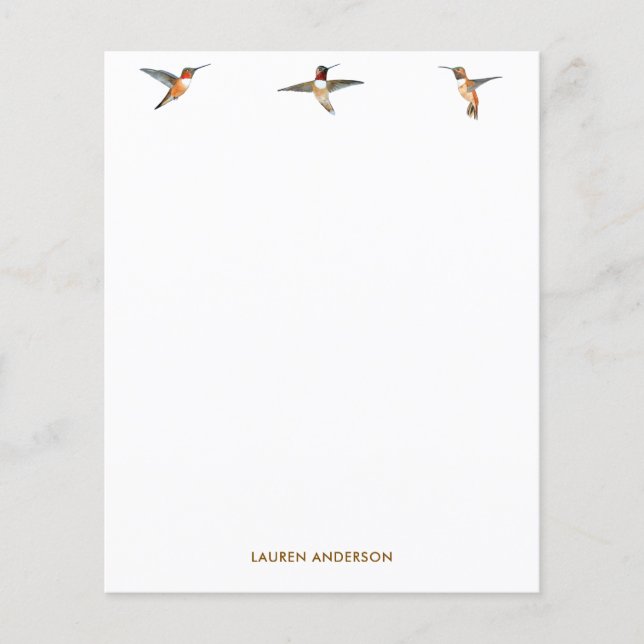 Custom Hummingbird Stationery Paper (Front)