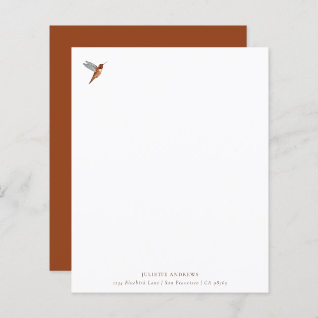 Custom Hummingbird Stationery Paper (Front/Back)