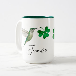 Custom Hummingbirds and Clover  Two-Tone Coffee Mug