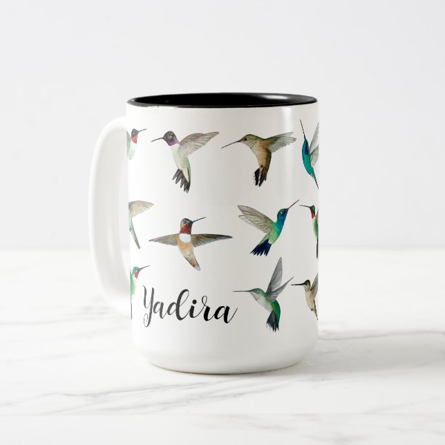 Custom Hummingbirds of North America Two-Tone Coff Two-Tone Coffee Mug (Front Left)