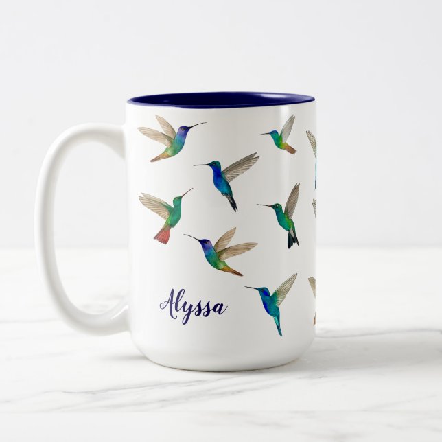 Custom hummingbirds Two-Tone coffee mug (Left)