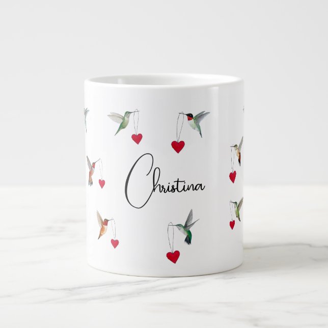 Custom Hummingbirds Valentine's Day Large Coffee Mug (Front)