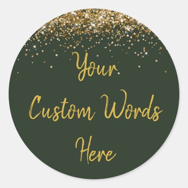 Custom Hunter Green and Gold Birthday Party Favour Classic Round Sticker (Front)